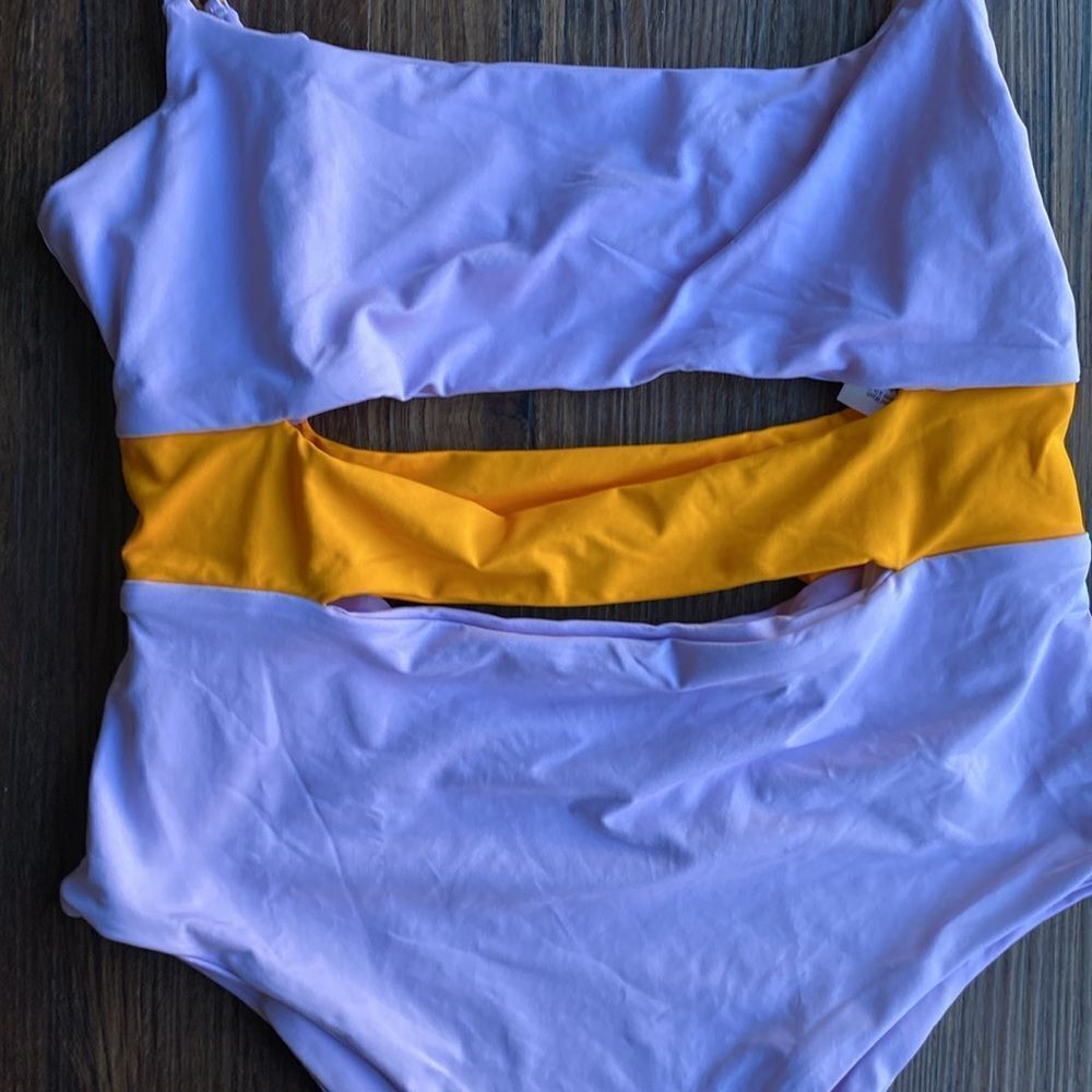 L*Space Purple Orange Open Front Maxwell Bitsy One-Piece Swimsuit Women's US 10 - Picture 4 of 7